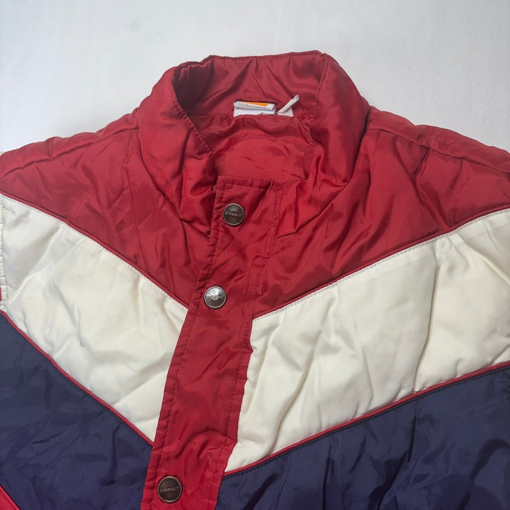 Sideout Puffer Vest Mens XL Red Blue Vintage Chevron Snap Up Streetwear 90s Y2K